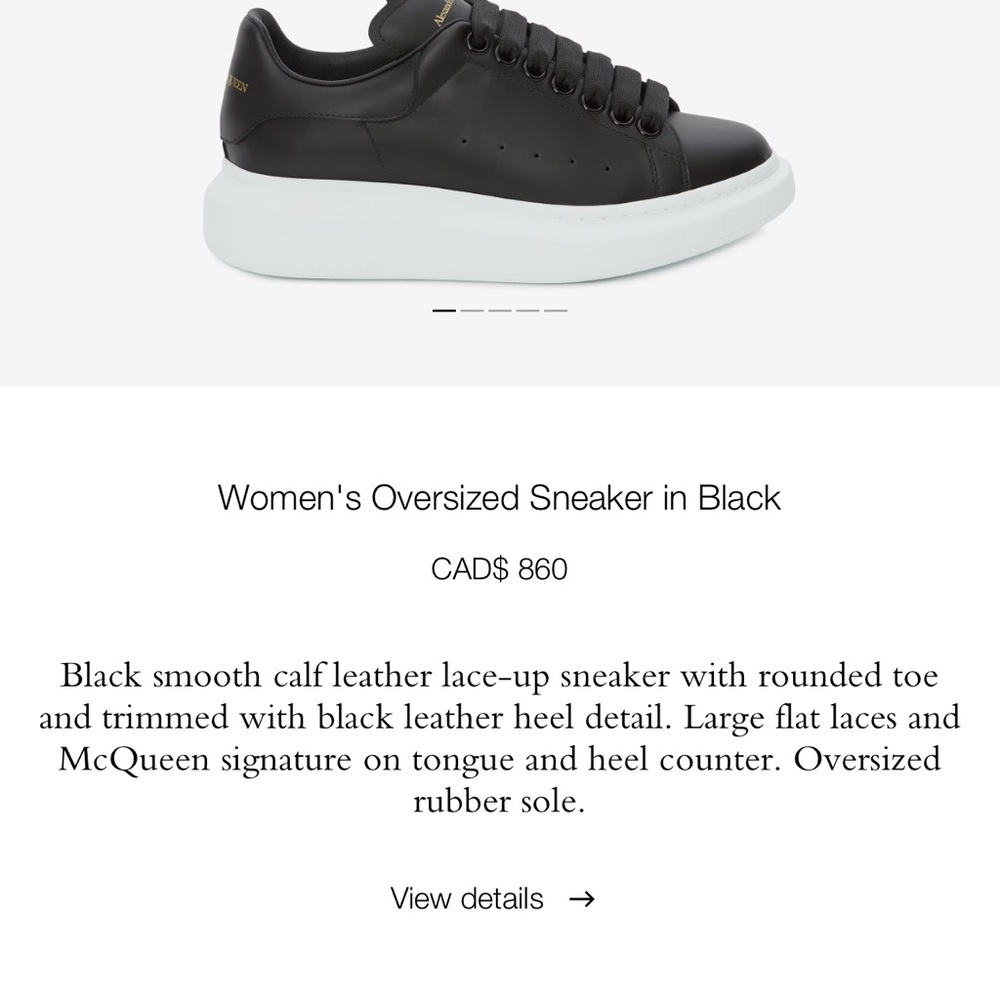 Alexander McQueen Black Leather Sneakers NWT Size 7.5 Women’s